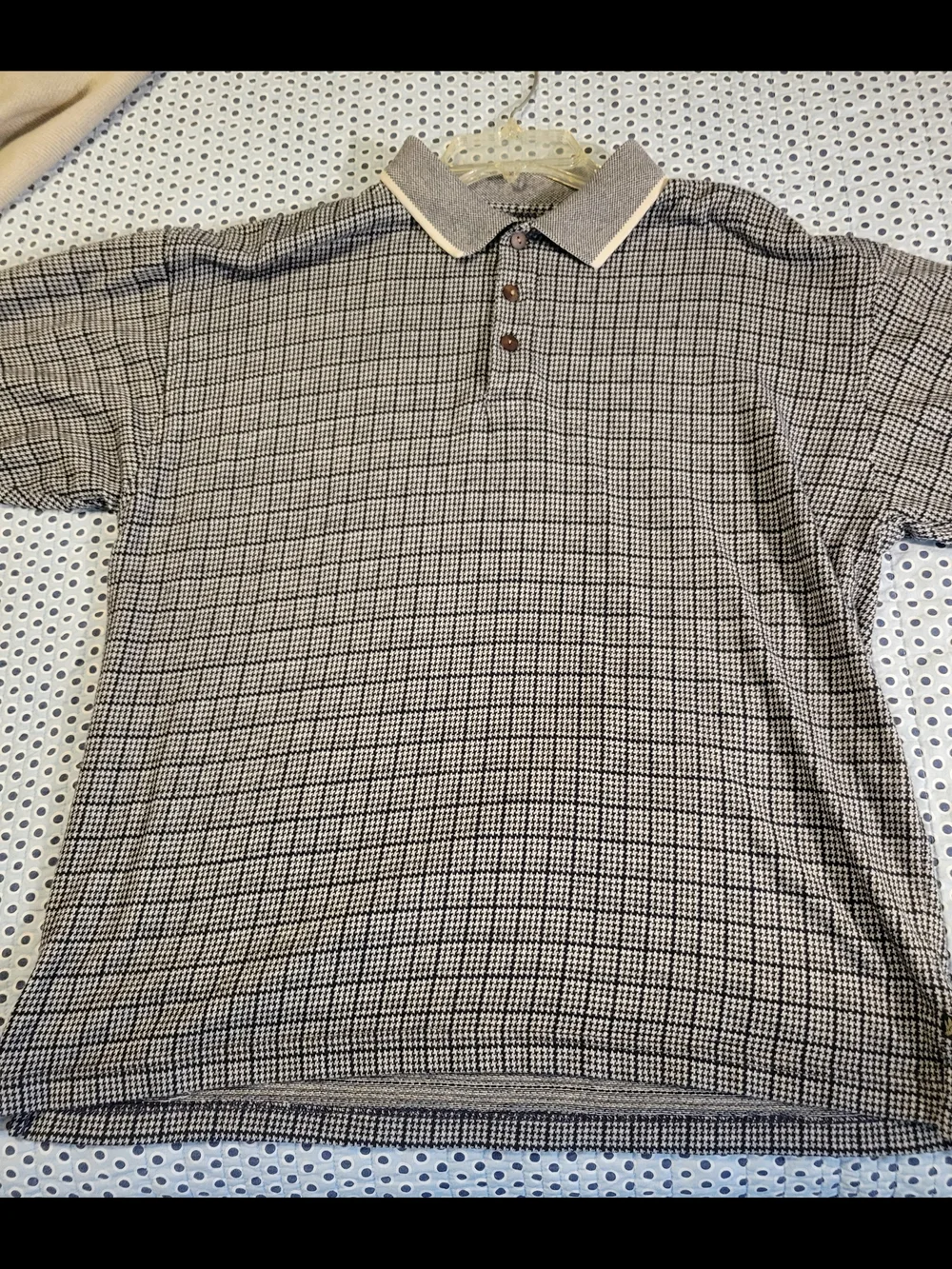 Men's Short-Sleeve Polo with Black and White Microcheck